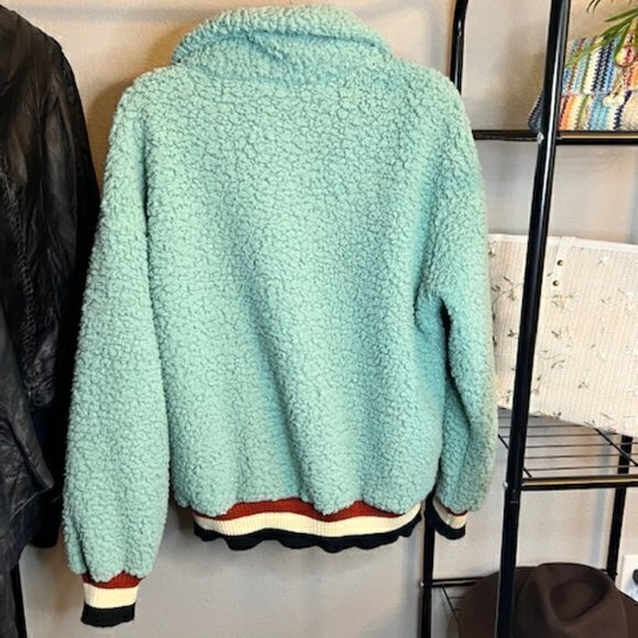 BUNDLE 3 FOR $18-Ecowish Women Small Pale Green Faux Fuzzy Sherpa Collar Bomber - Picture 13 of 13